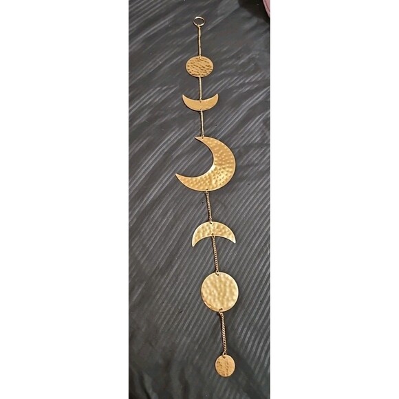 Gold Tone Hammered Metal Celestial Moon Phases Wind Chime Wall Hanging Garland - Picture 2 of 3